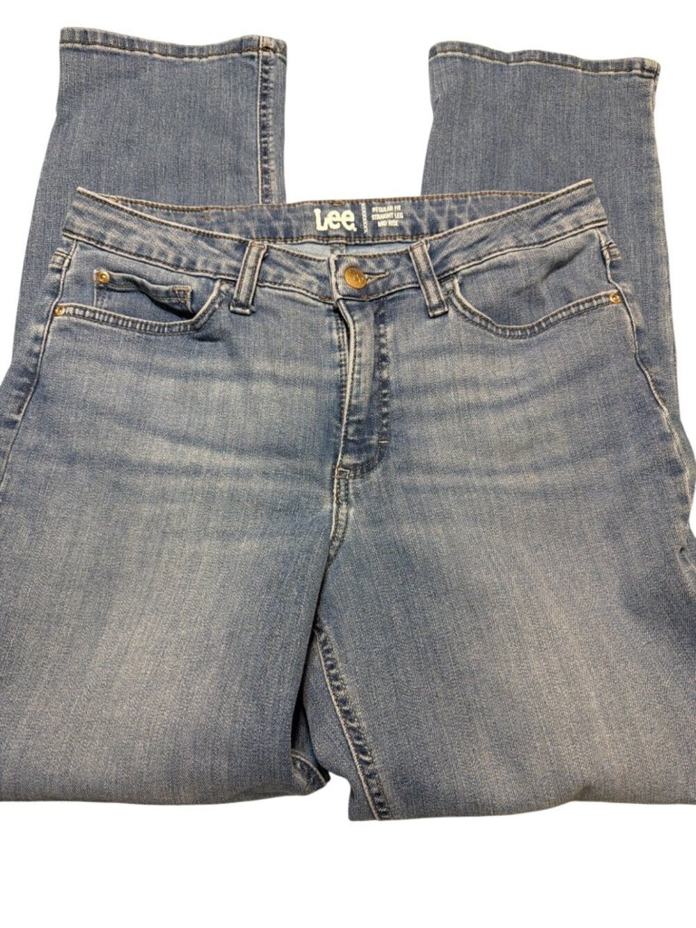 Lee Regular Fit Straight Leg Mid Rise Jeans Light Wash Blue Denim No Size Tag